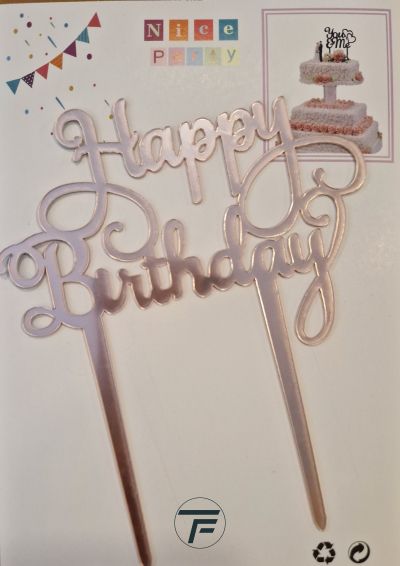 Топер за торта, Нappy Birthday, розово злато