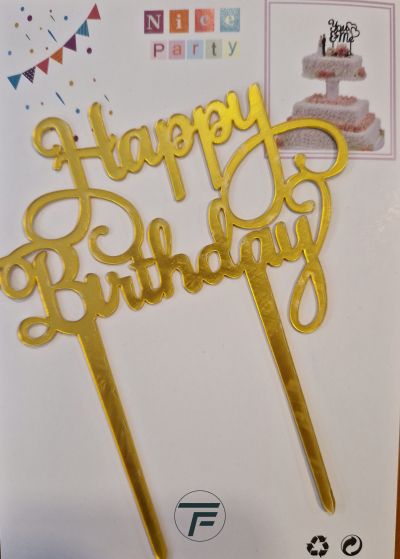 Топер за торта, Нappy Birthday, злато