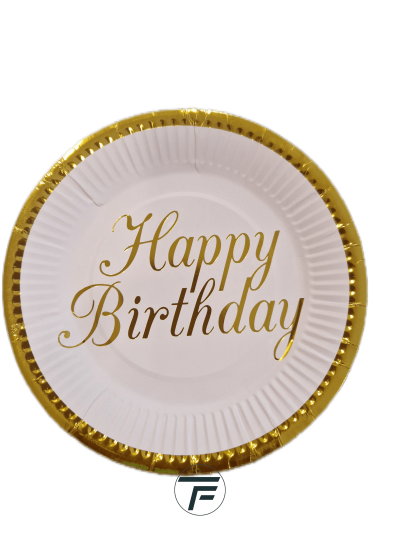 Чинийки, хартиени, Happy Birthday, златни, 7'', 10бр.