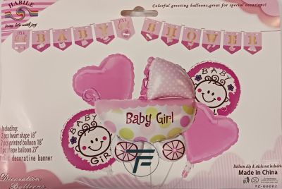 Комплект Балони фолио Baby Girl и банер Baby Shower (розово) /5 броя балони + 1банер