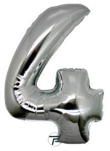Фолиев балон цифра 4, сребърен - 102см