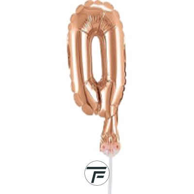 Фолиев балон, цифра 0, розово злато, с пръчка - 17см