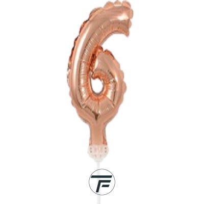 Фолиев балон, цифра 6, розово злато, с пръчка - 17см