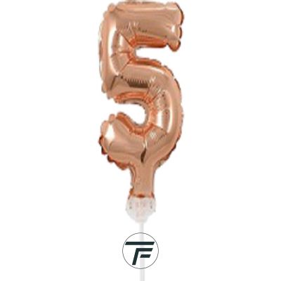 Фолиев балон, цифра 5, розово злато, с пръчка - 17см