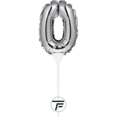 Фолиев балон, цифра 0, сребърен, с пръчка - 17см