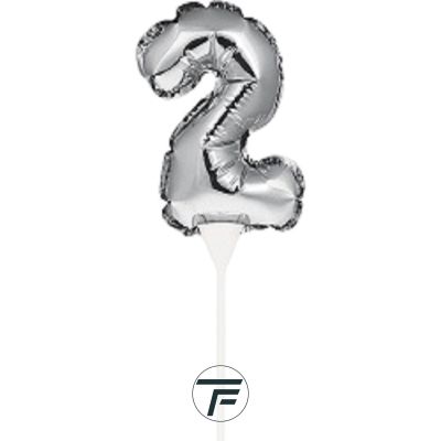 Фолиев балон цифра 2, сребърен, с пръчка - 17см
