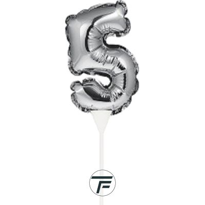 Фолиев балон, цифра 5, сребърен, с пръчка - 17см