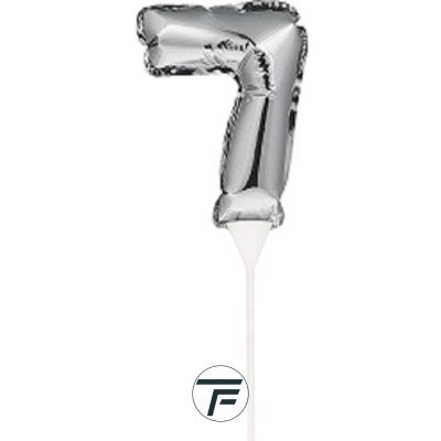 Фолиев балон, цифра 7, сребърен, с пръчка - 17см