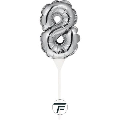 Фолиев балон, цифра 8, сребърен, с пръчка - 17см