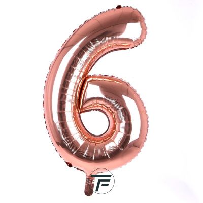 Фолиев балон цифра 6, розово злато - 80см