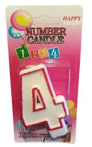 Свещичка с червен контур цифра - №4