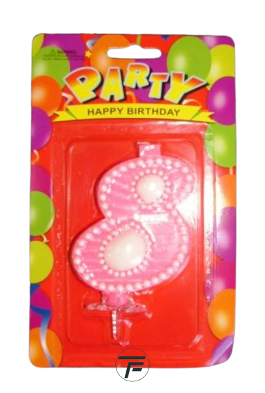 Свещичка за рожден ден-розова с контур от бели точки- 8