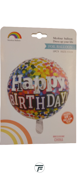Балон фолио кръгъл 18инча Happy Birthday шарен