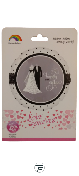 Балон фолио кръгъл 18инча Happily ever after черно-бял